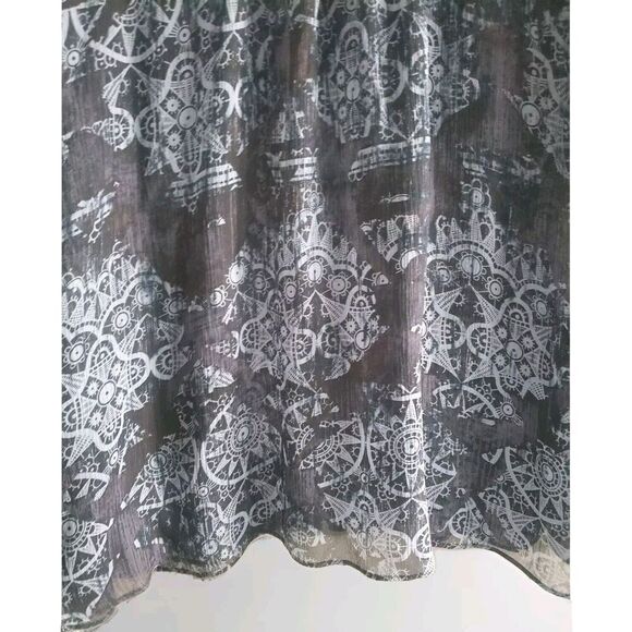 Sundace Silk Blouse  Blue Black Velvet Trim Bell Sleeve Semi-Sheer Women's 14 - Picture 5 of 8